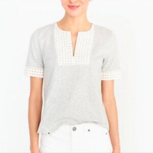 J. Crew Gray and White Short Sleeve Bib Collar Blouse